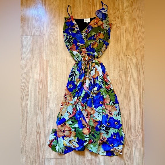 LAVENDER BROWN ELENA MAXI WRAP DRESS Floral Tropical Multicolor Size Small - Picture 3 of 6